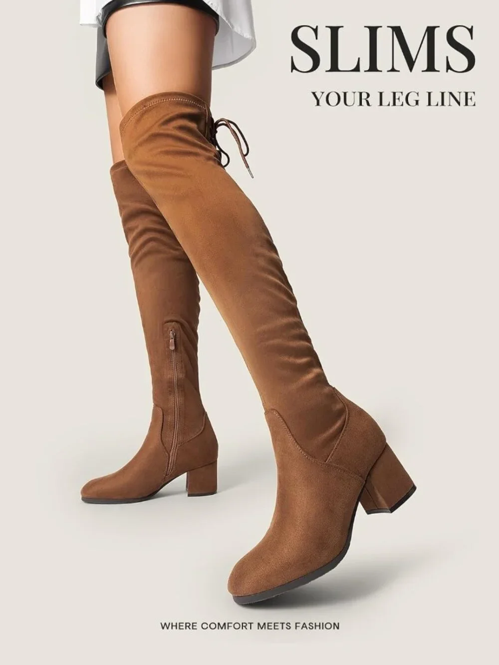 Women's Brown Suede Faux Suede Fall Chunky Heel Over The Knee Thigh High Boots